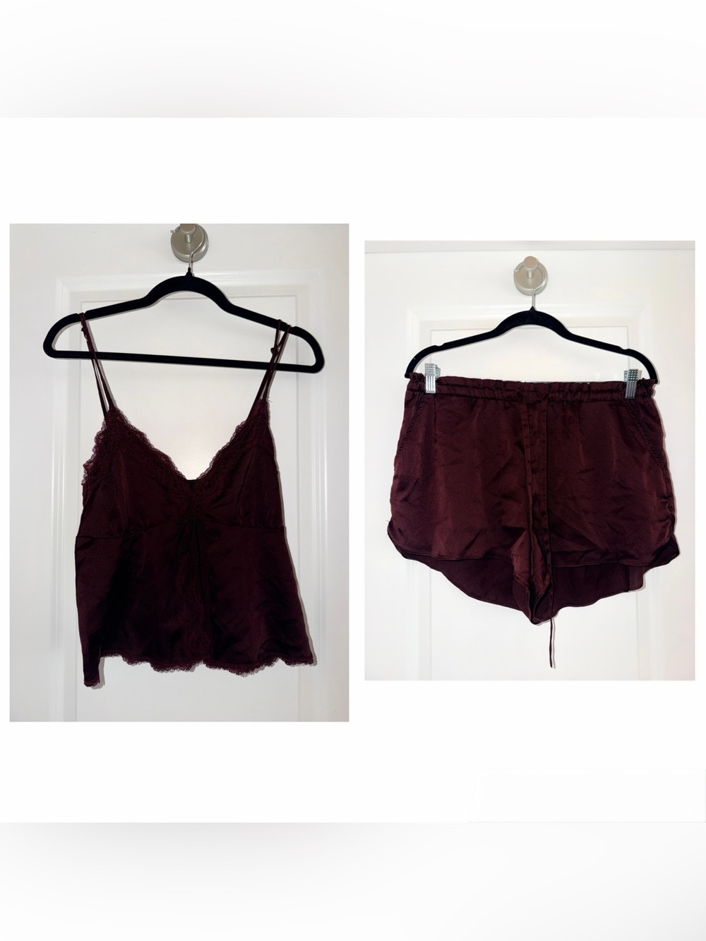 Abercrombie & Fitch Burgundy Lace-Trim Cami and Shorts Sleep